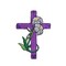 Purple Cross, White Lilies, Flowers, Embroidered, Iron on Patch